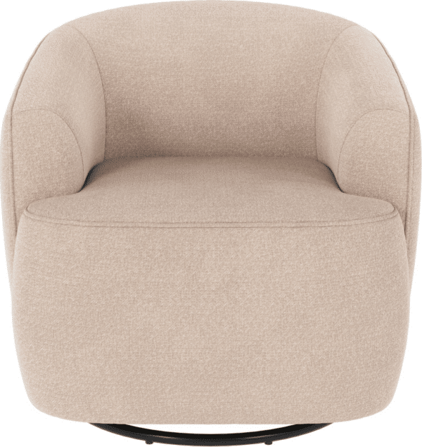 Loungestol/lænestol Rowico Dermot Rita lysebeige med 360 drej og vippefunktion ergonomisk slidstærk polyester dansk design
