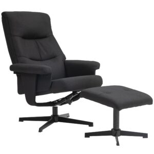 Hvilestol med fodskammel, drejefunktion, vippefunktion, fløjlslook, op til 150 kg, sort