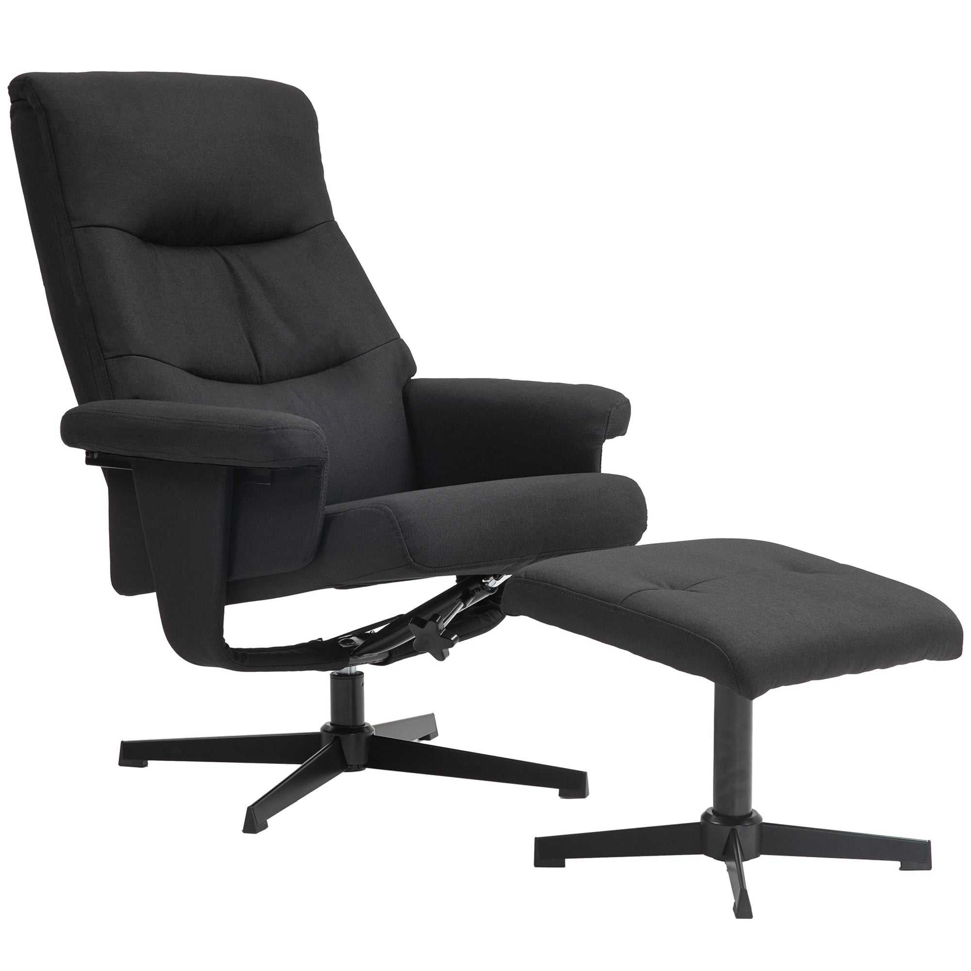 Hvilestol med fodskammel, drejefunktion, vippefunktion, fløjlslook, op til 150 kg, sort